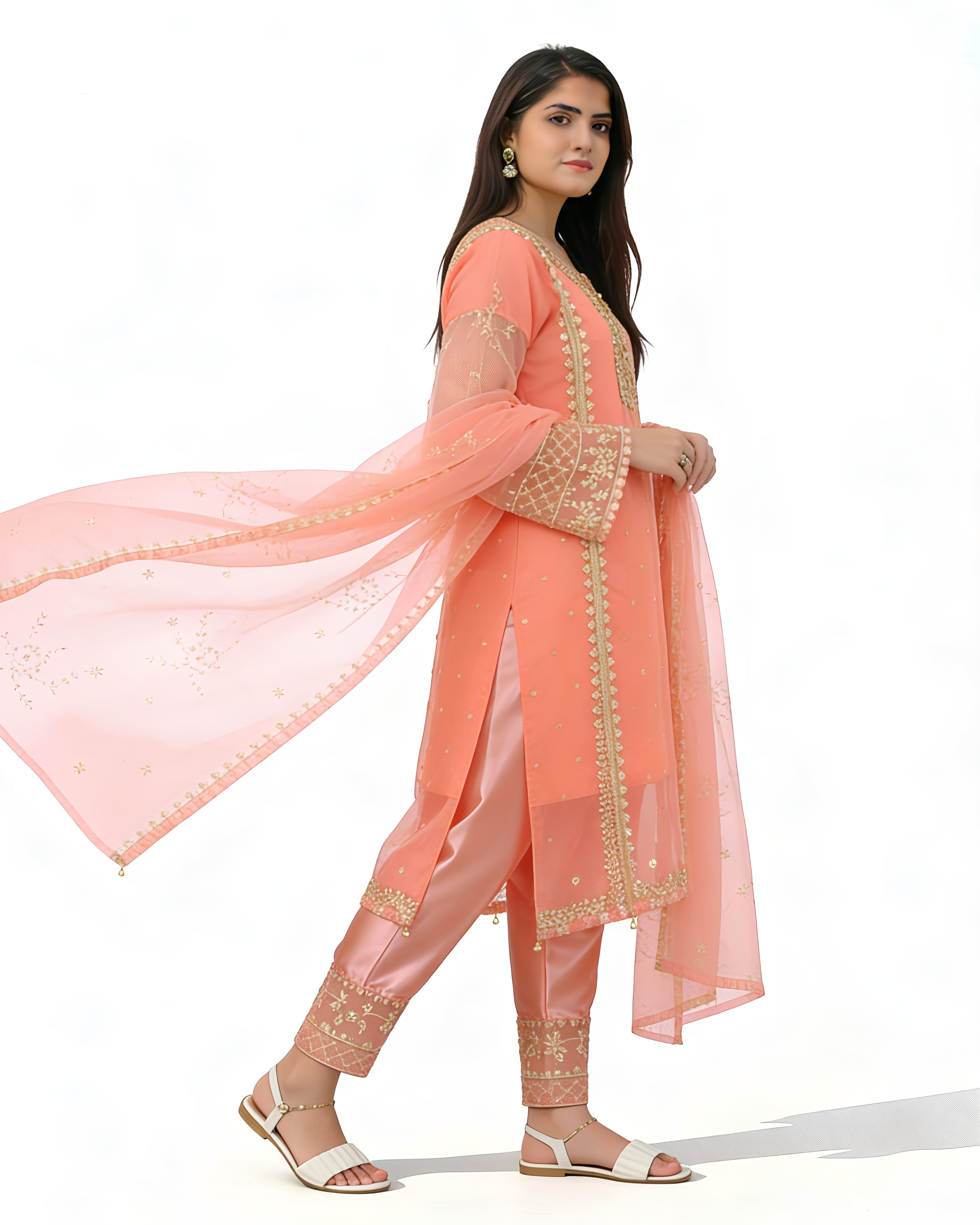 3 Pcs Organza Embroidered Set