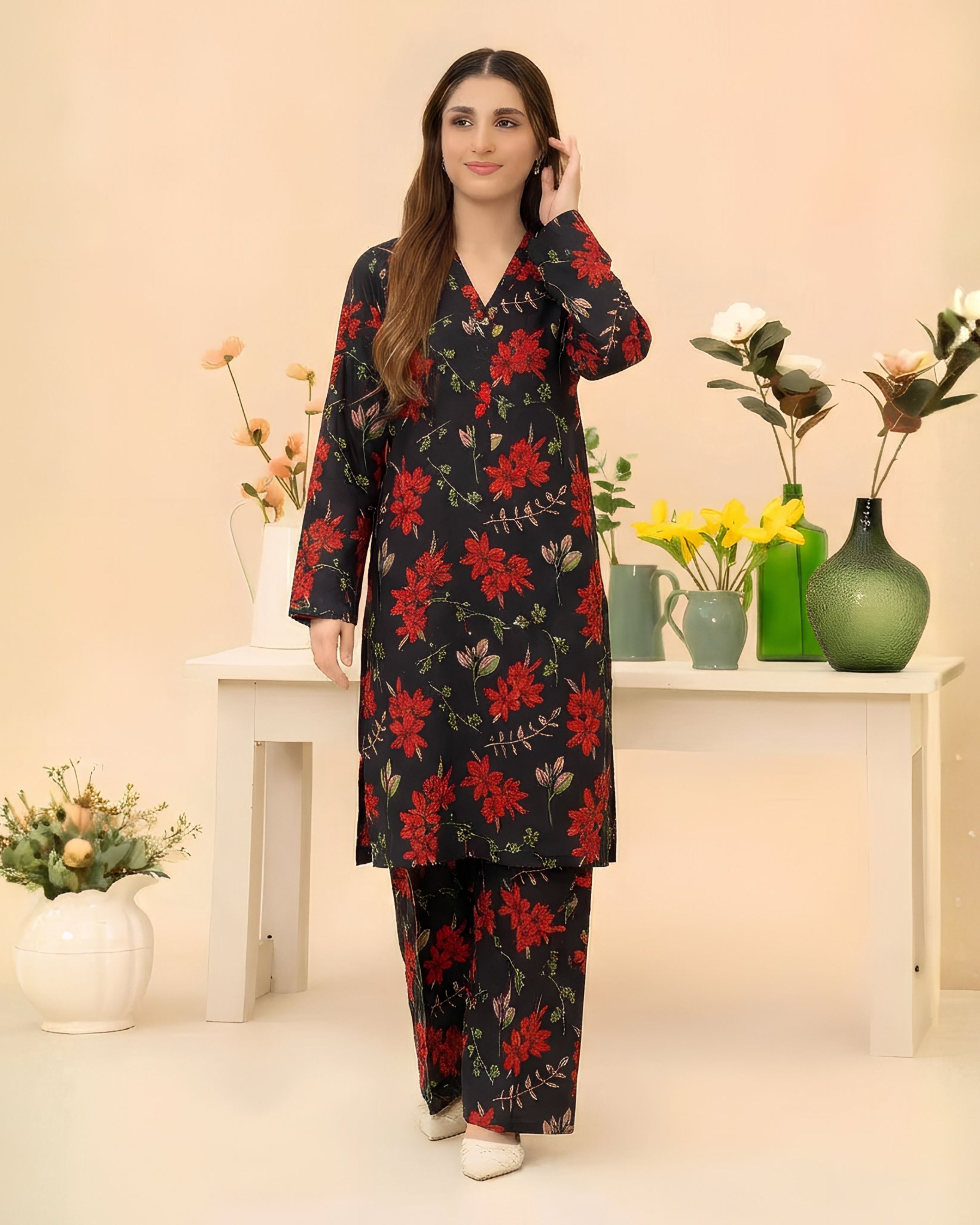 2 Pcs Unstitched Printed Suit