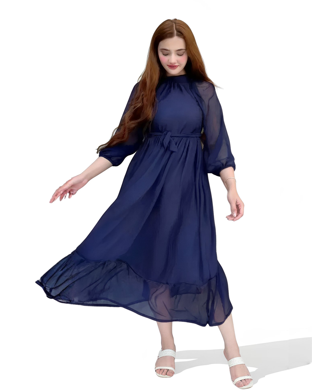 1 Pc Stitched Chiffon Plain Frock