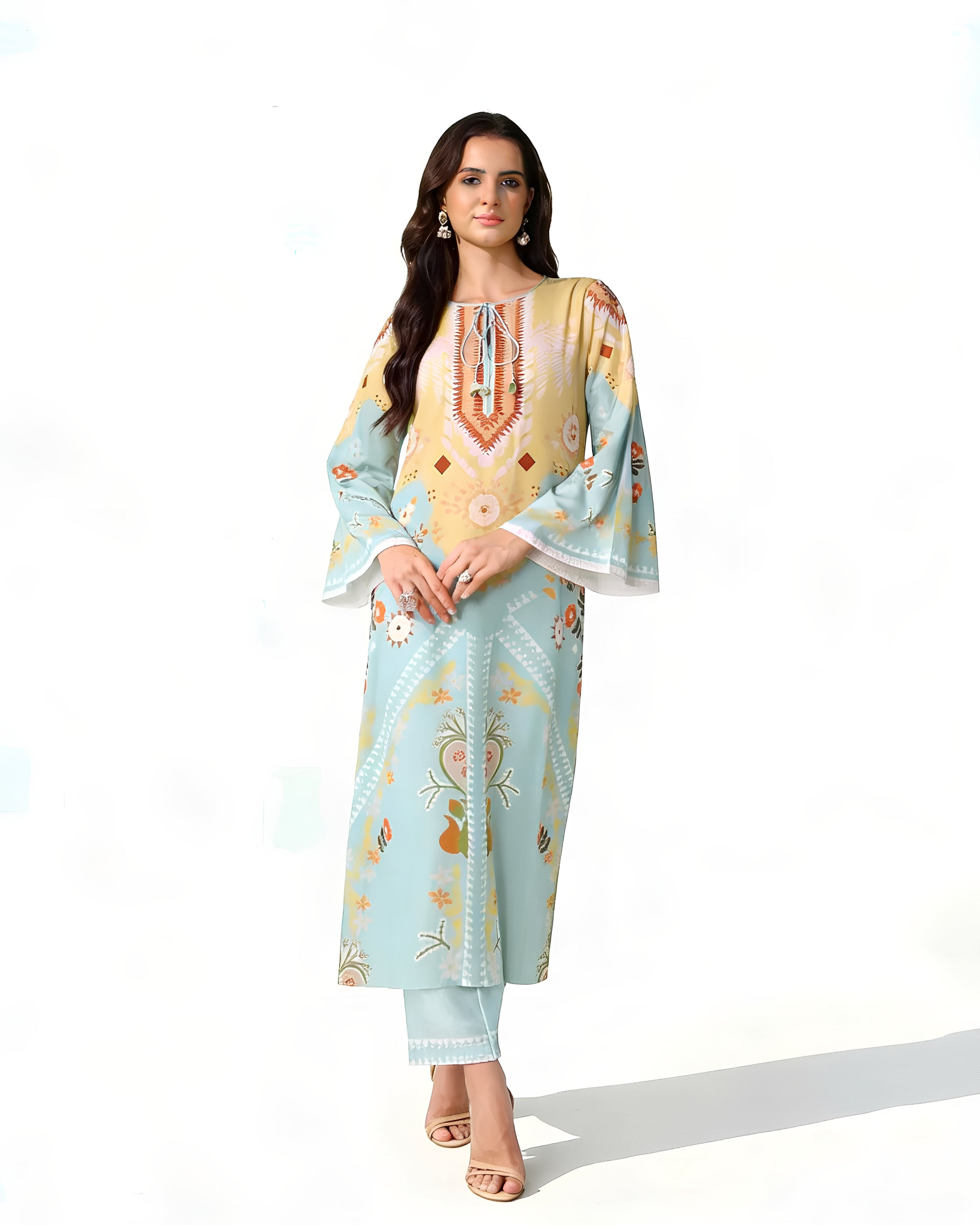 2 Pcs Stitched Swiss Lawn Printed Shirt And Trouser