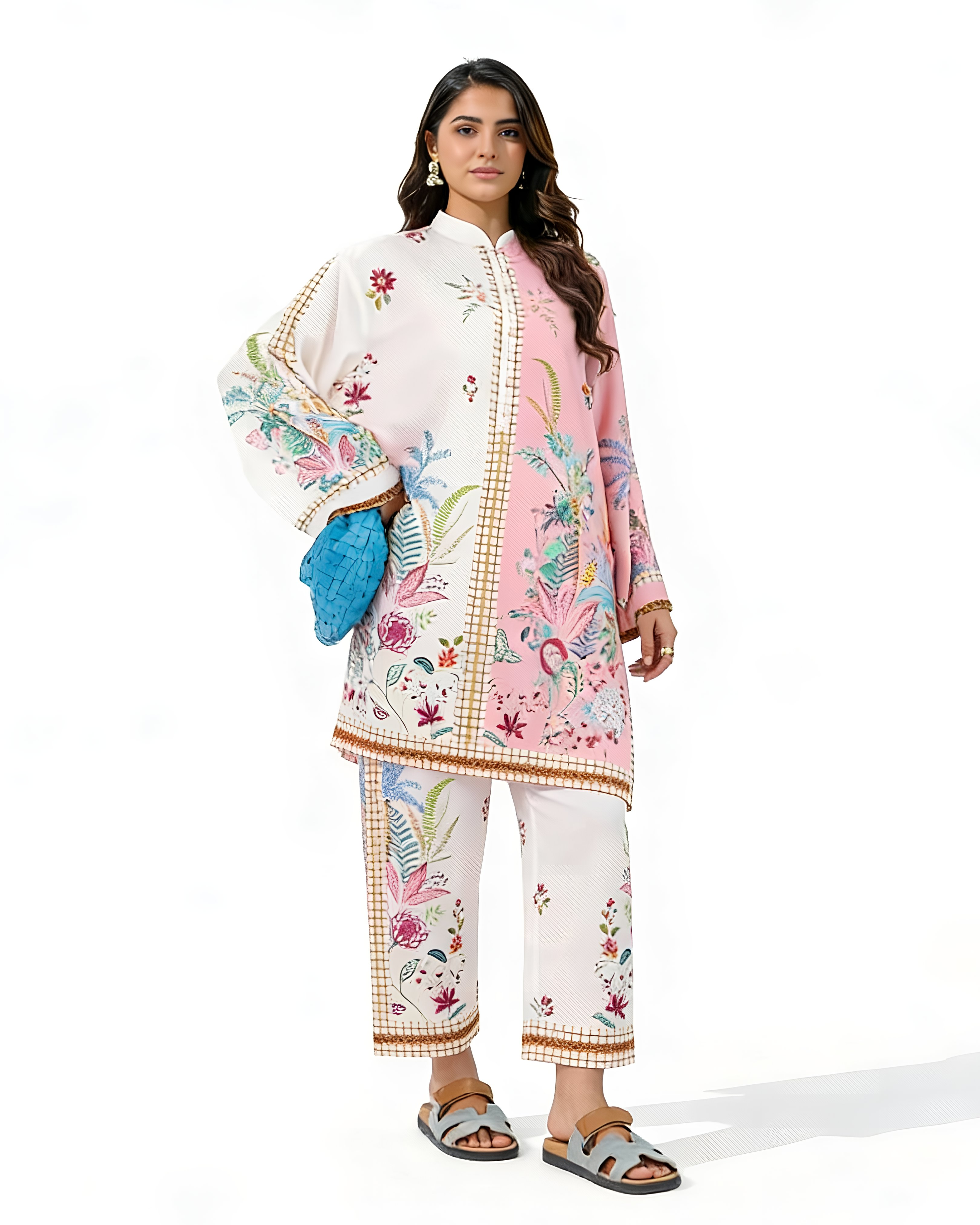 2 Pcs Stitched Swiss Lawn Printed Shirt And Trouser