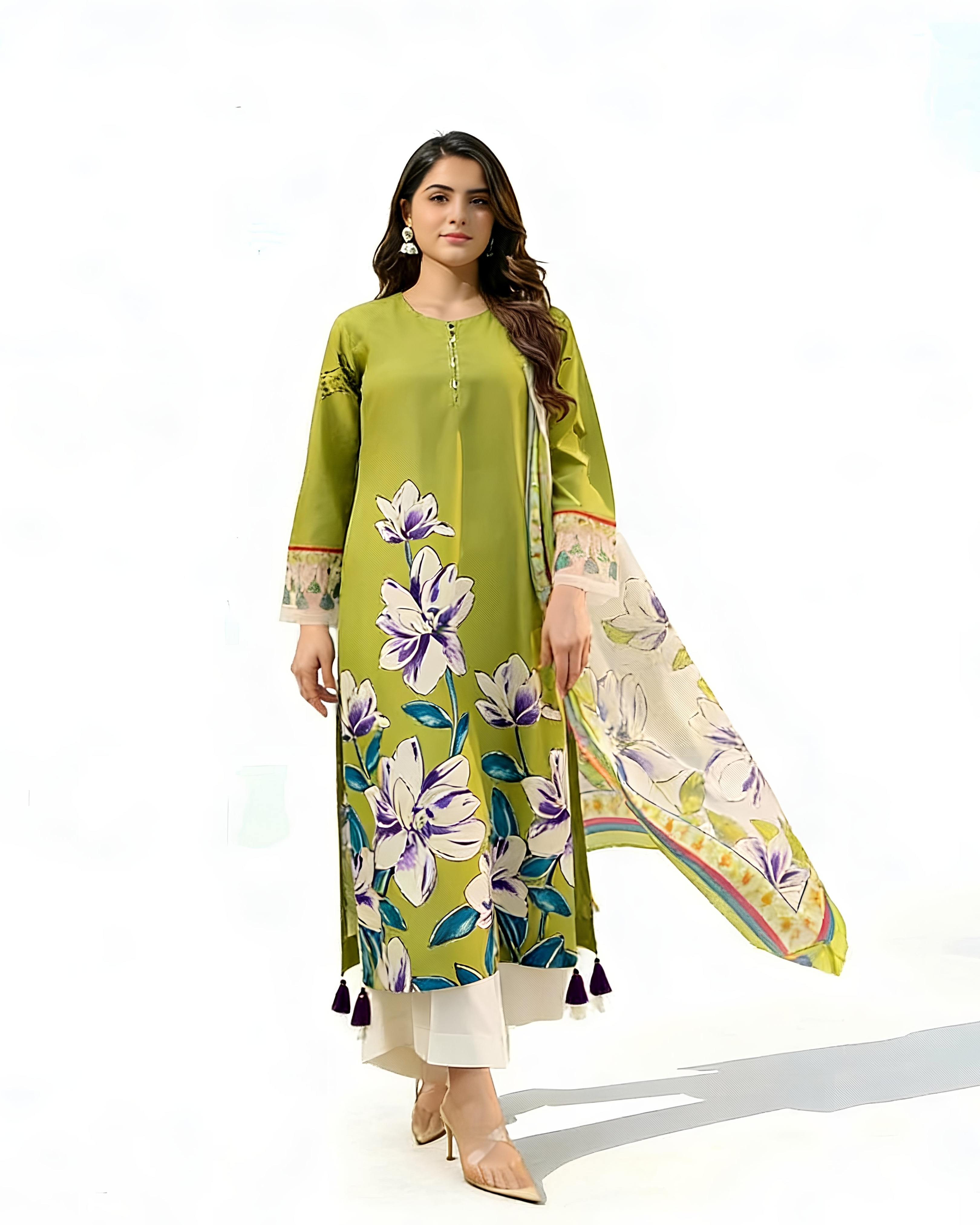 2 Pcs Stitched Silk Printed Shirt And Trouser