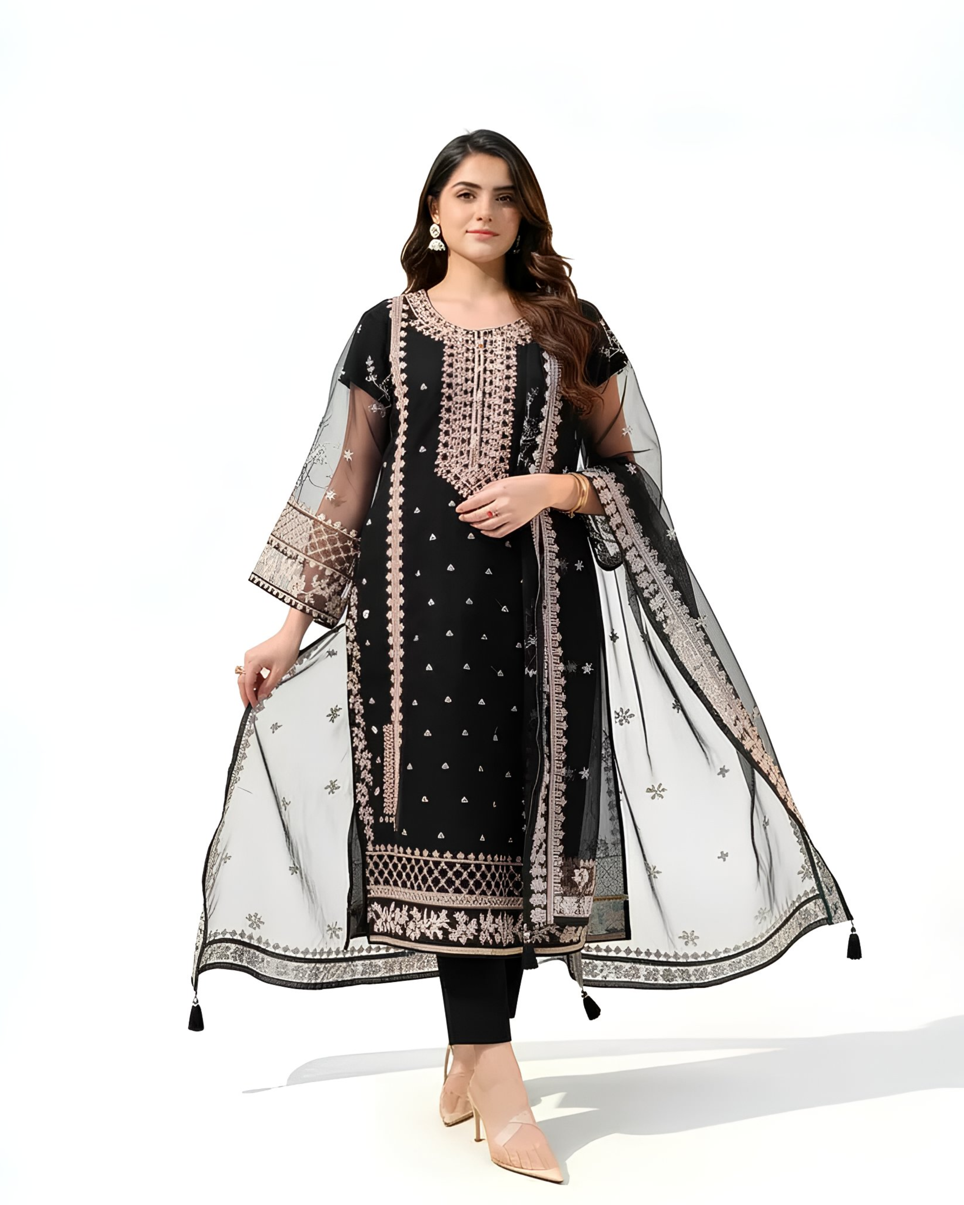 3 Pcs Organza Embroidered Set