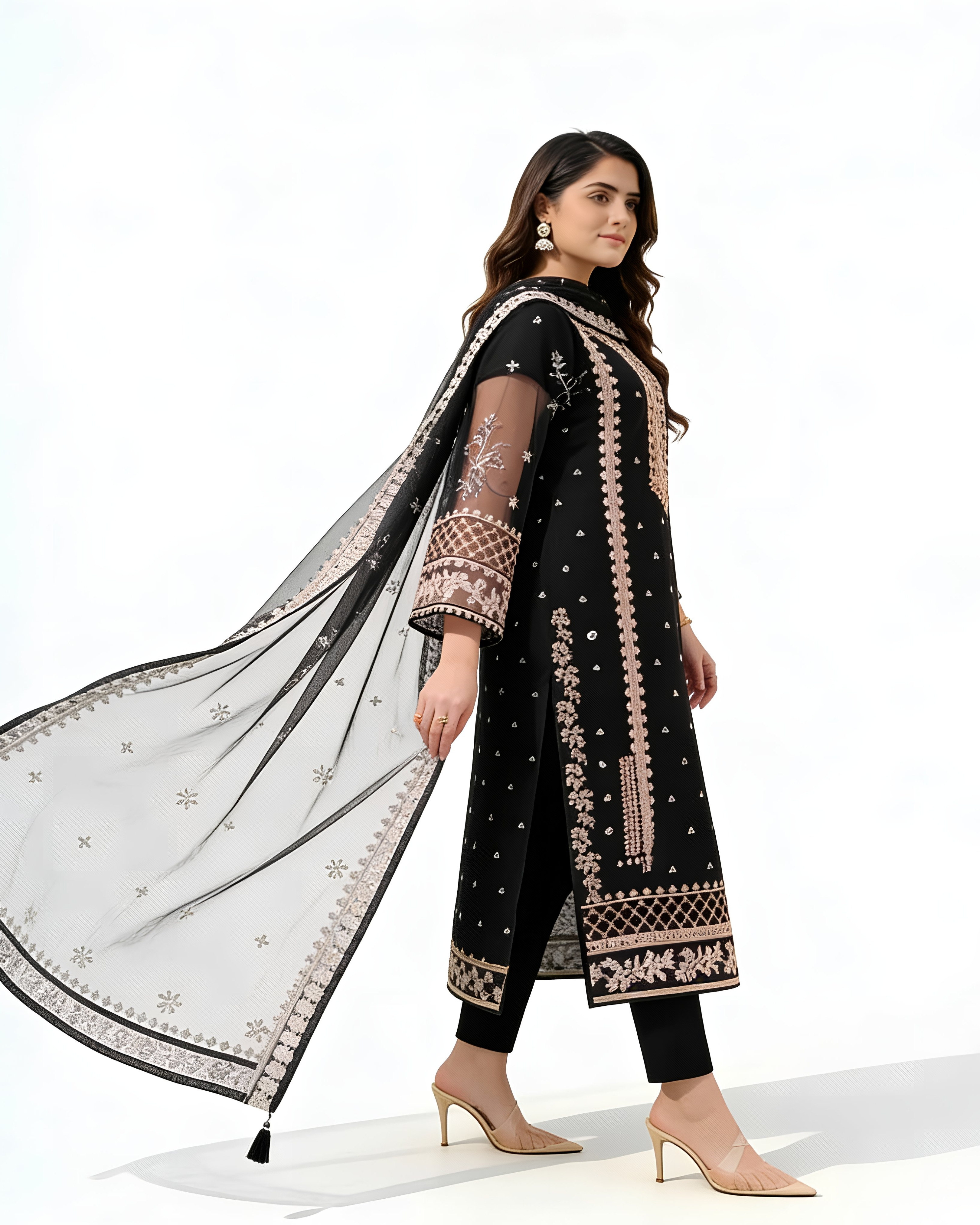 3 Pcs Organza Embroidered Set