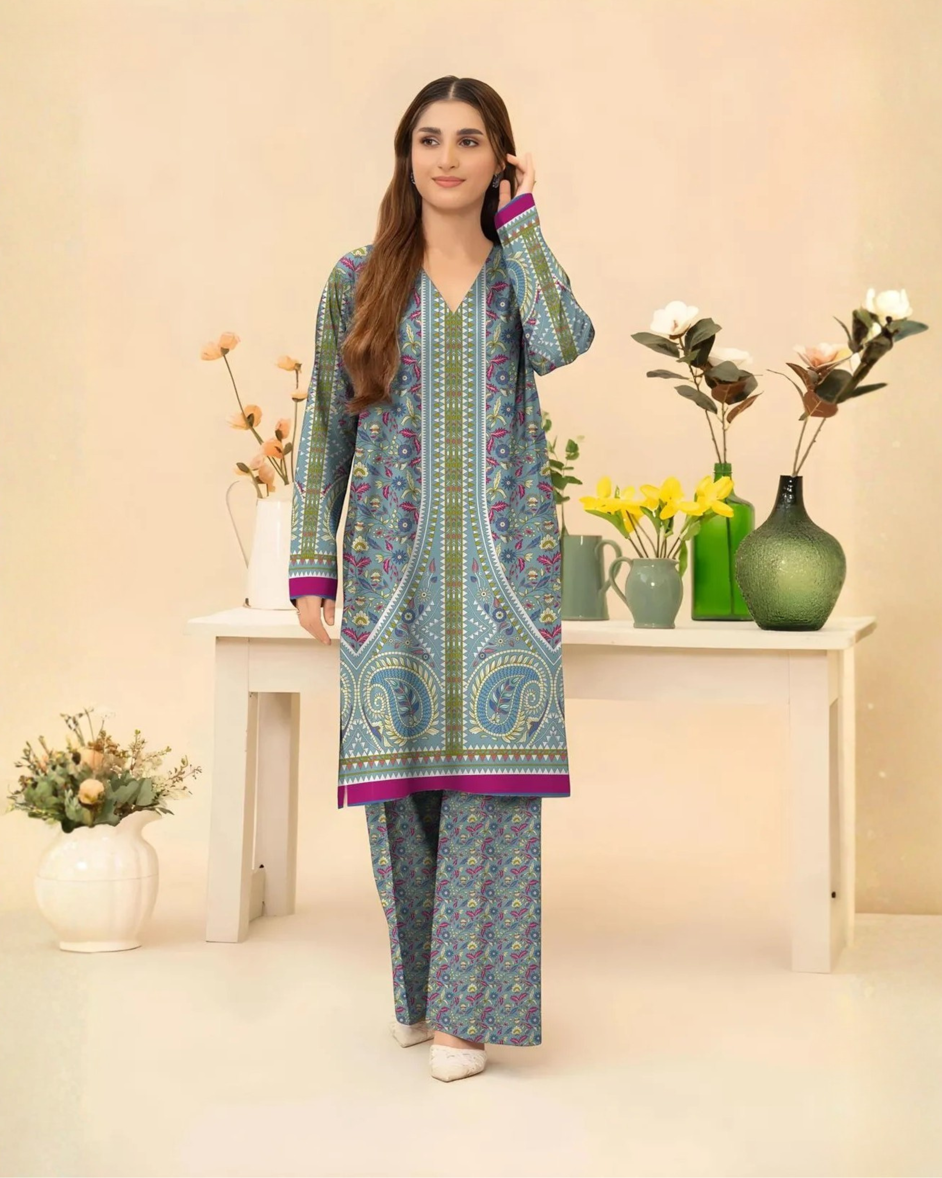 2 Pcs Women's Unstitched Printed Suit