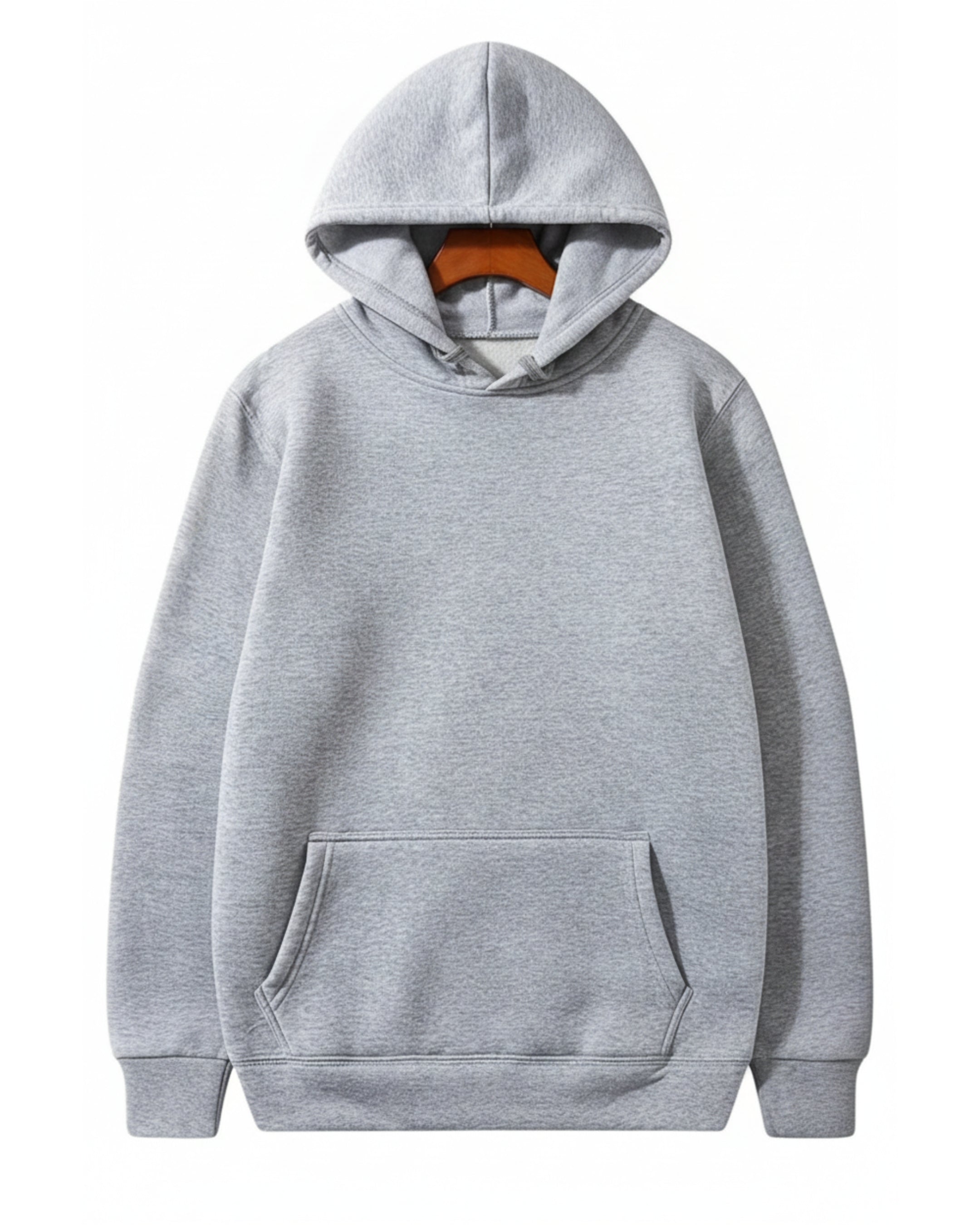 Grey Plain Round Neck Hoodie