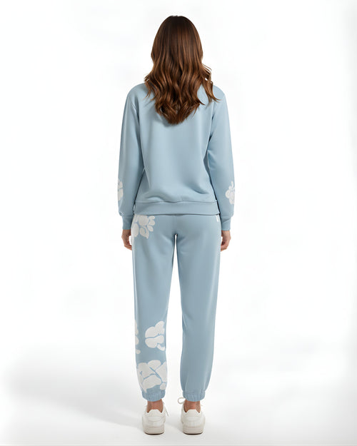 Aqua Fleece Printed Sweatshirt Tracksuit