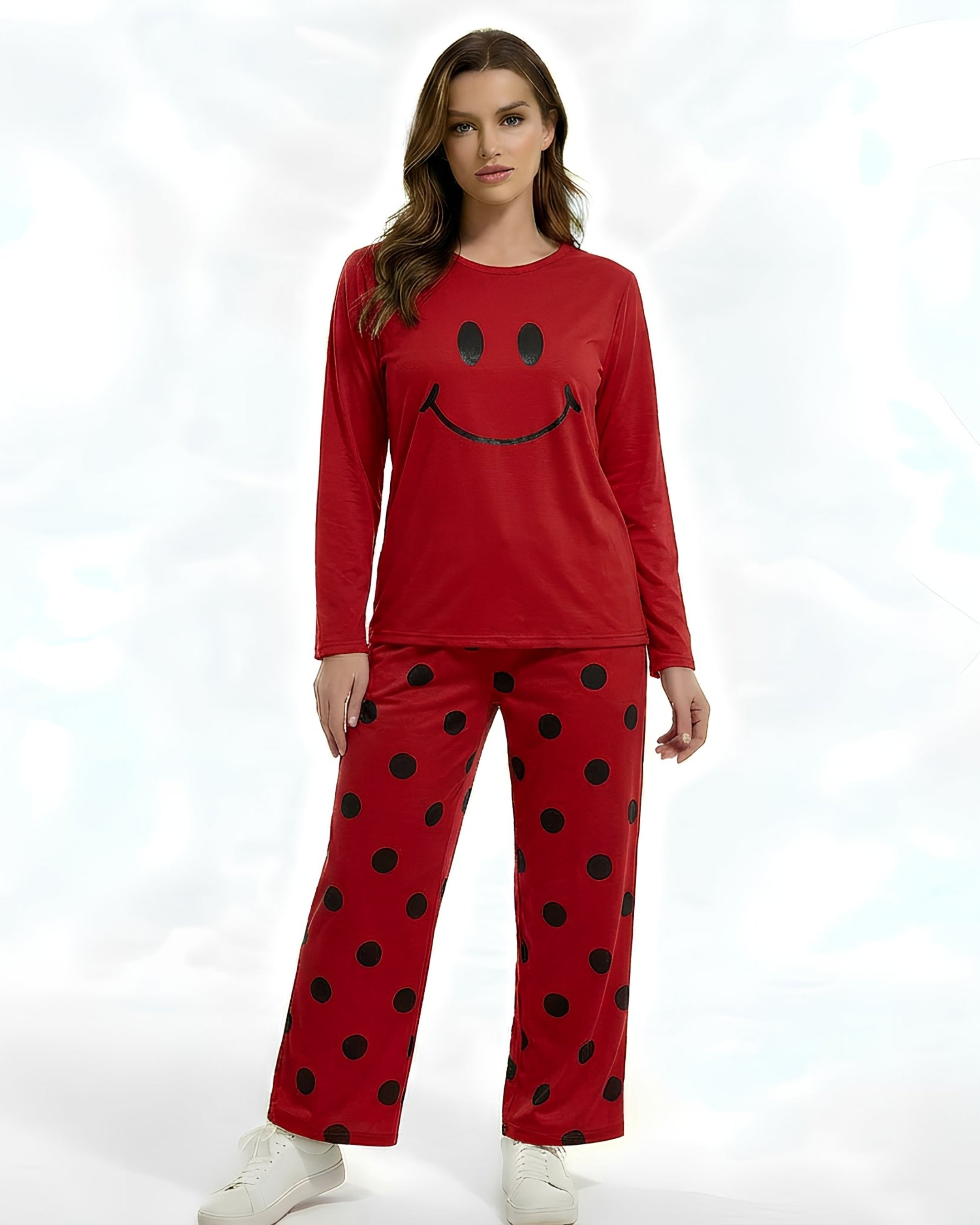 Red Cotton Jersey Printed Night Suit